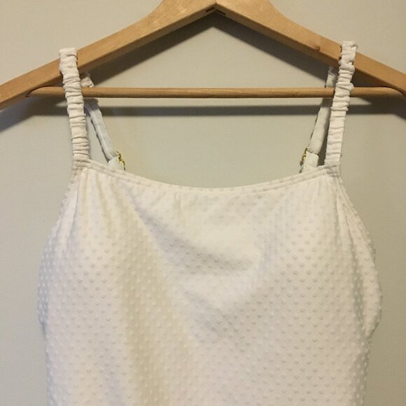 Off-White Textured Polka Dot Built in Support Swimsuit - Picture 3 of 16